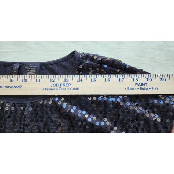 TOP-NUE OPTIONS-Black Sequins-Shirt Tail Bottom-3/4 Sleeves-Reflective-Size MED - Picture 8 of 14